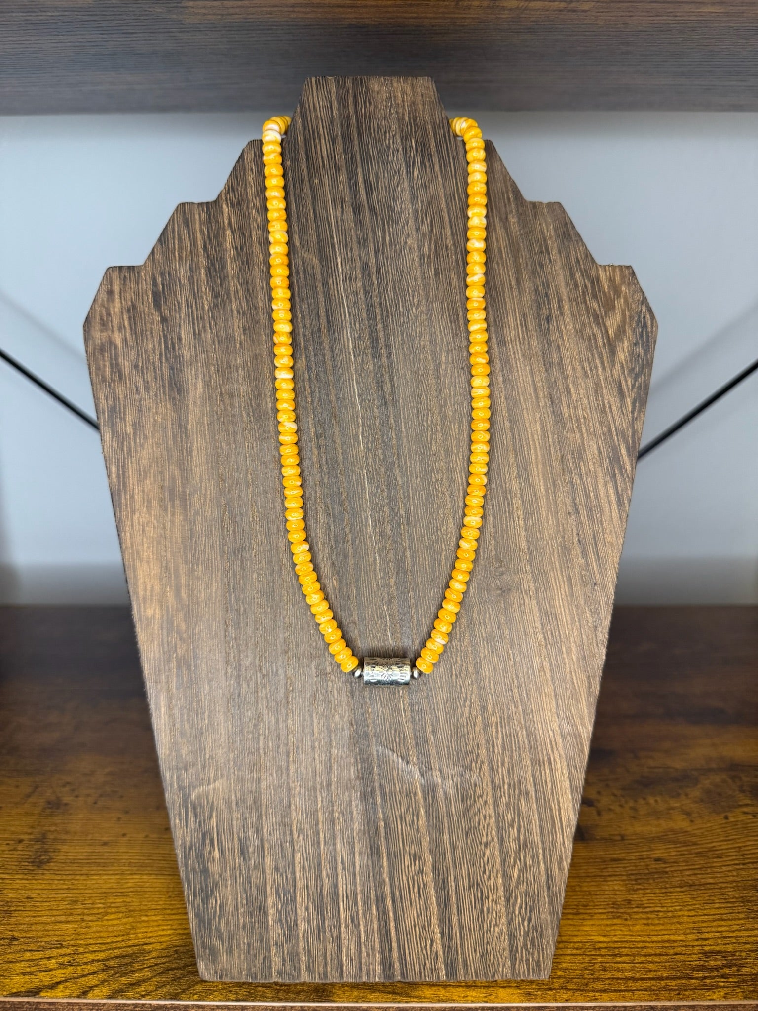 Orange Spiny Oyster with Silver Barrel Necklace