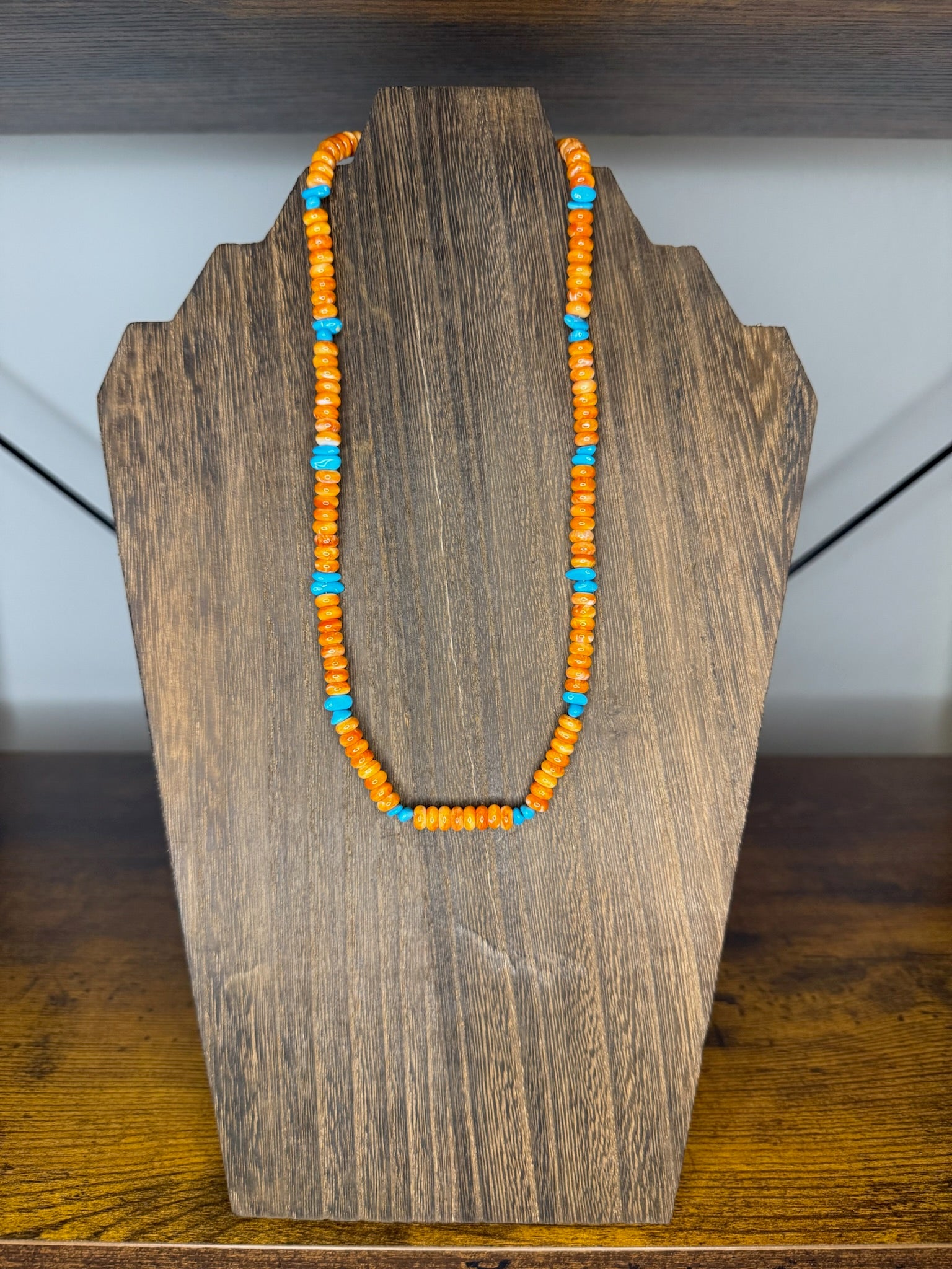 Orange Spiny Oyster with Sleeping Beauty Turquoise Necklace