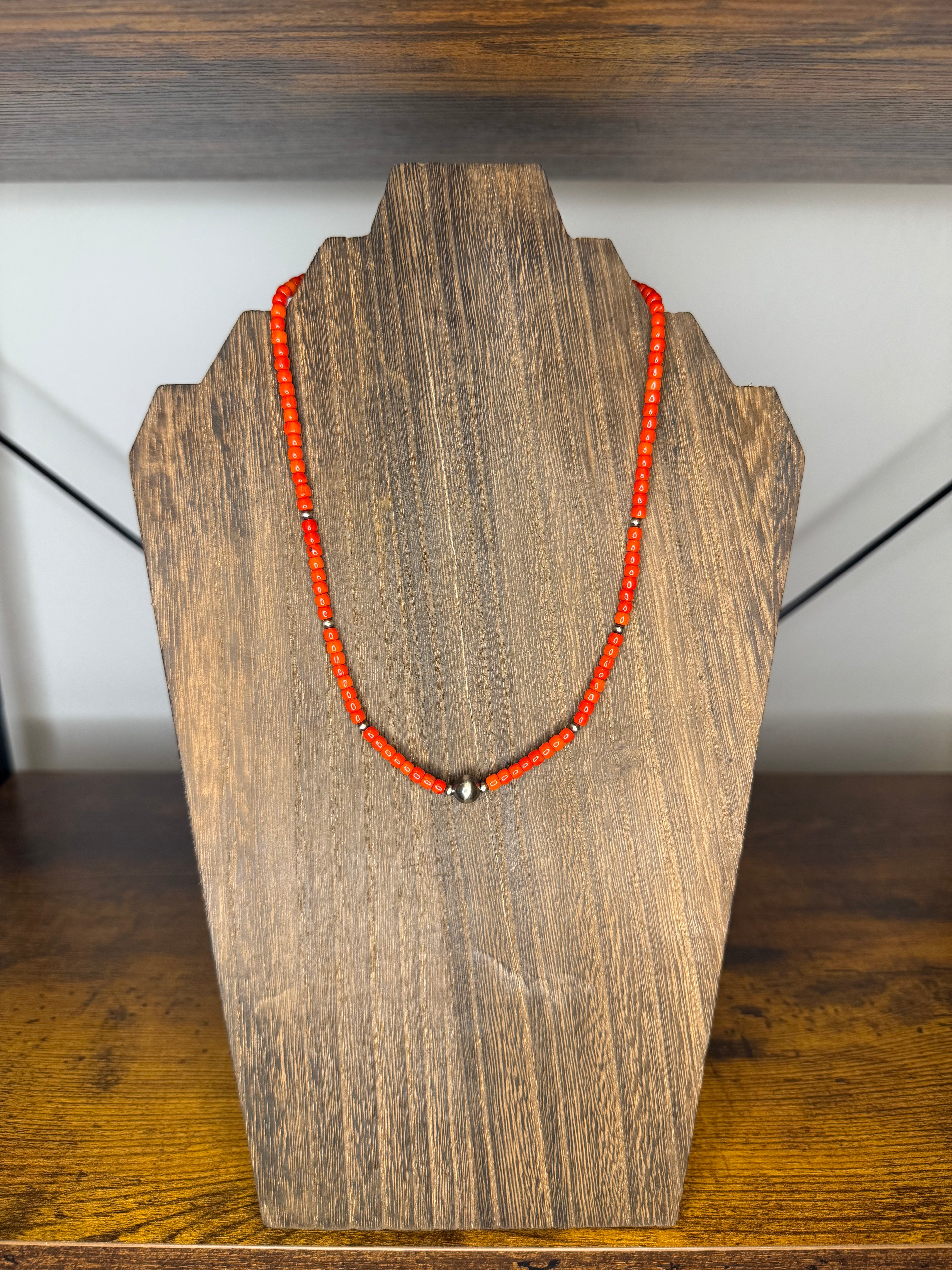 Coral with Silver Stone Necklace