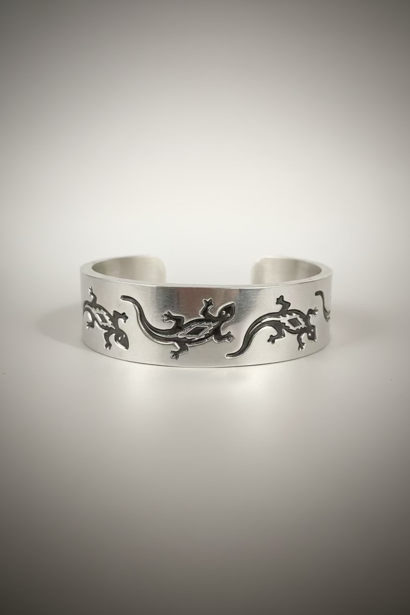 Aluminum cuff with lizard stamp