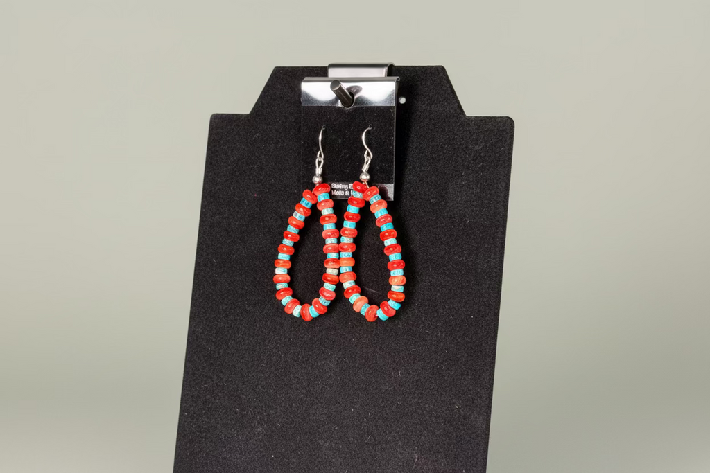 Orange Spiny and Turquoise Rondelle Earrings
