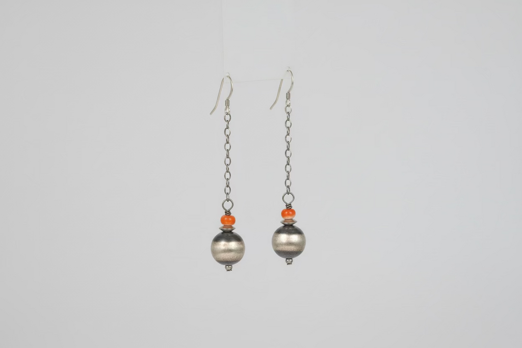 Orange Spiny with Large Pearl Earrings