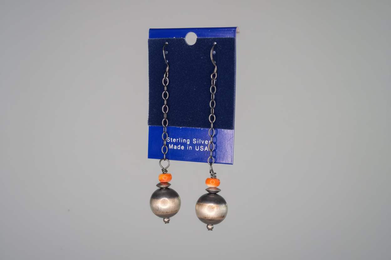 Orange Spiny with Large Pearl Earrings