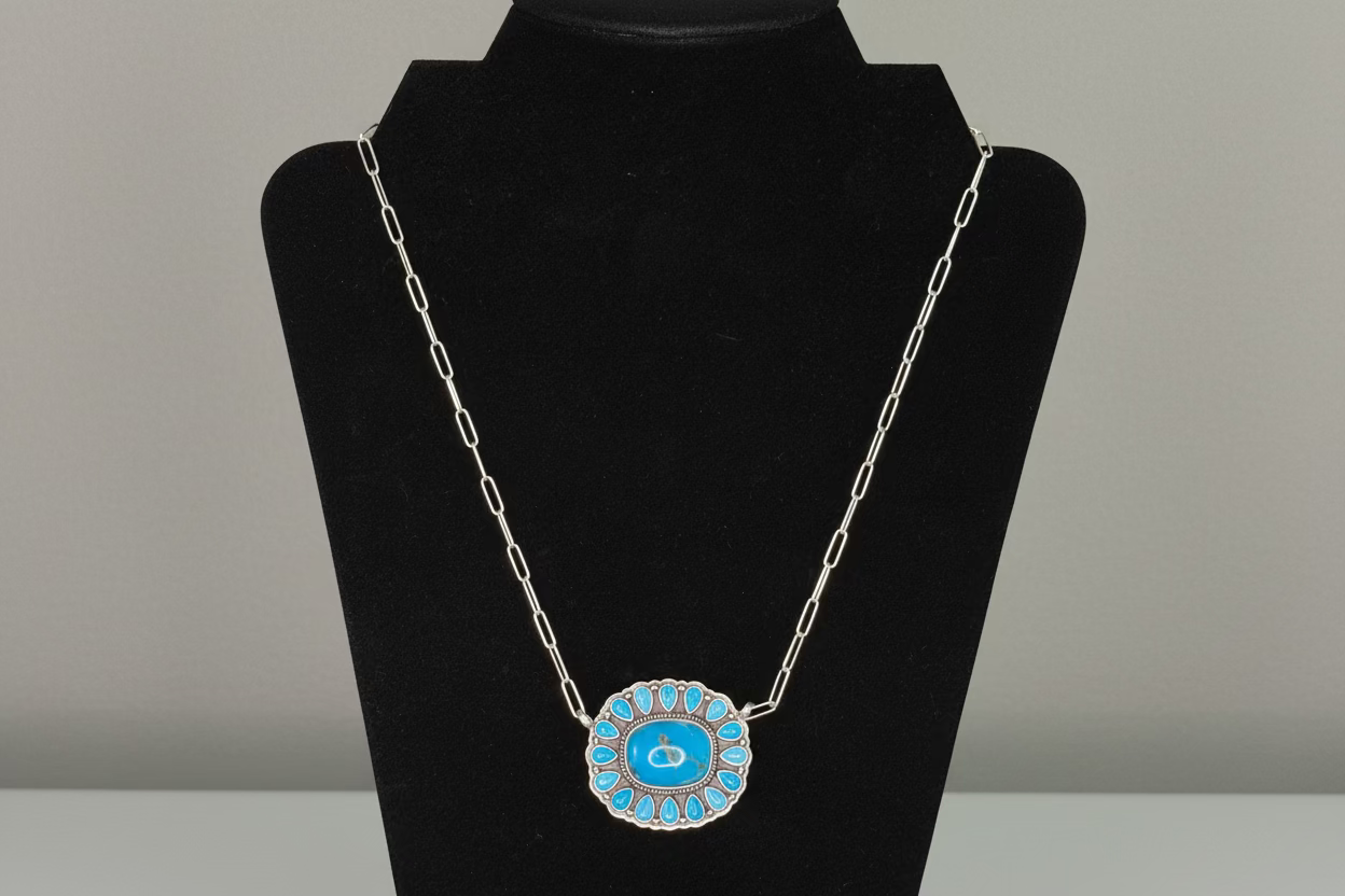 Turquoise Circular 17 Stone Necklace