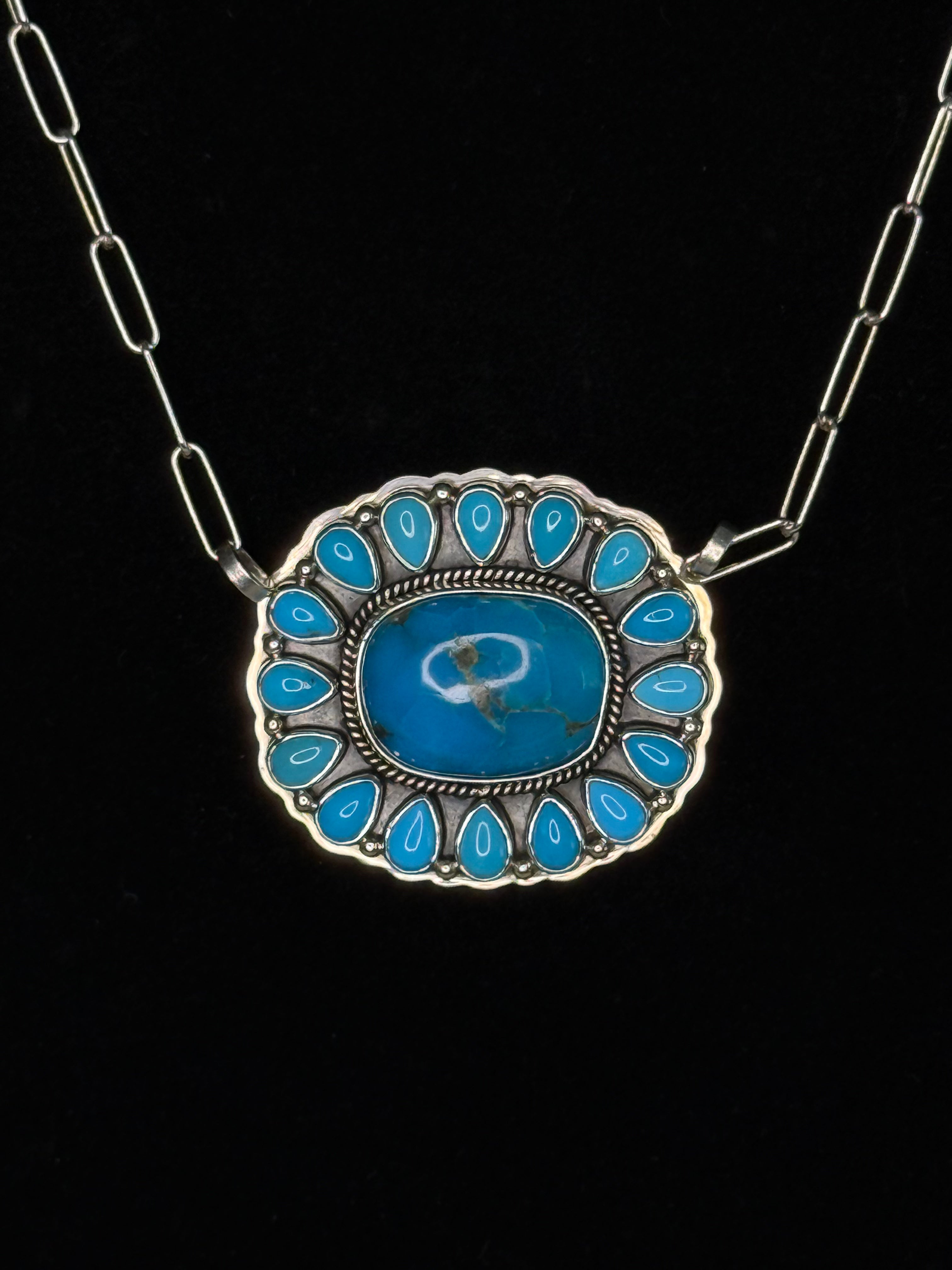 Turquoise Circular 17 Stone Necklace
