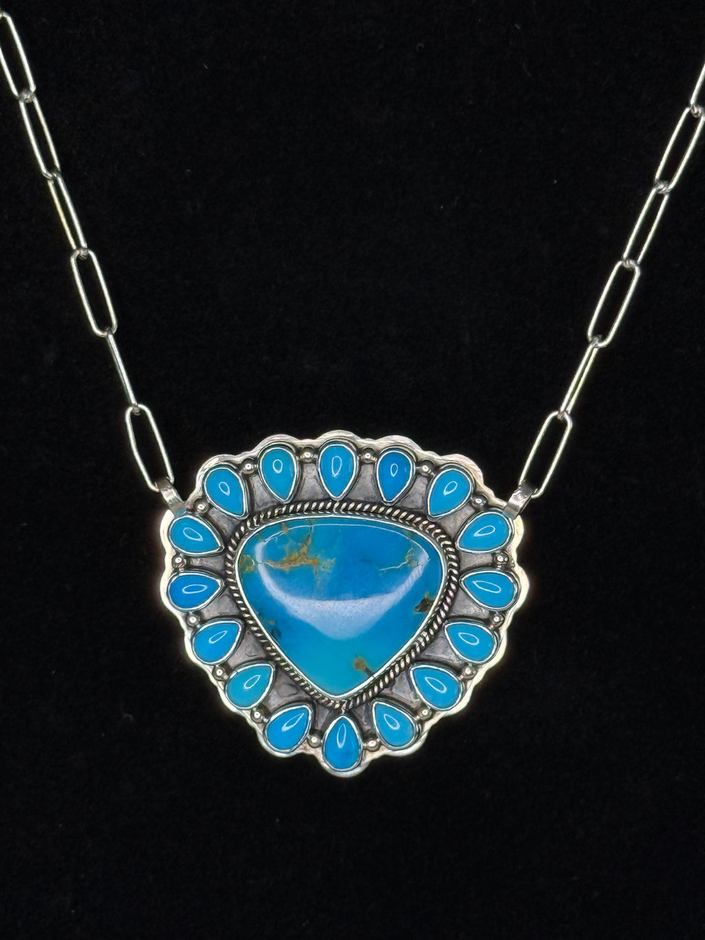 Turquoise Triangular 17 Stone Cluster Necklace