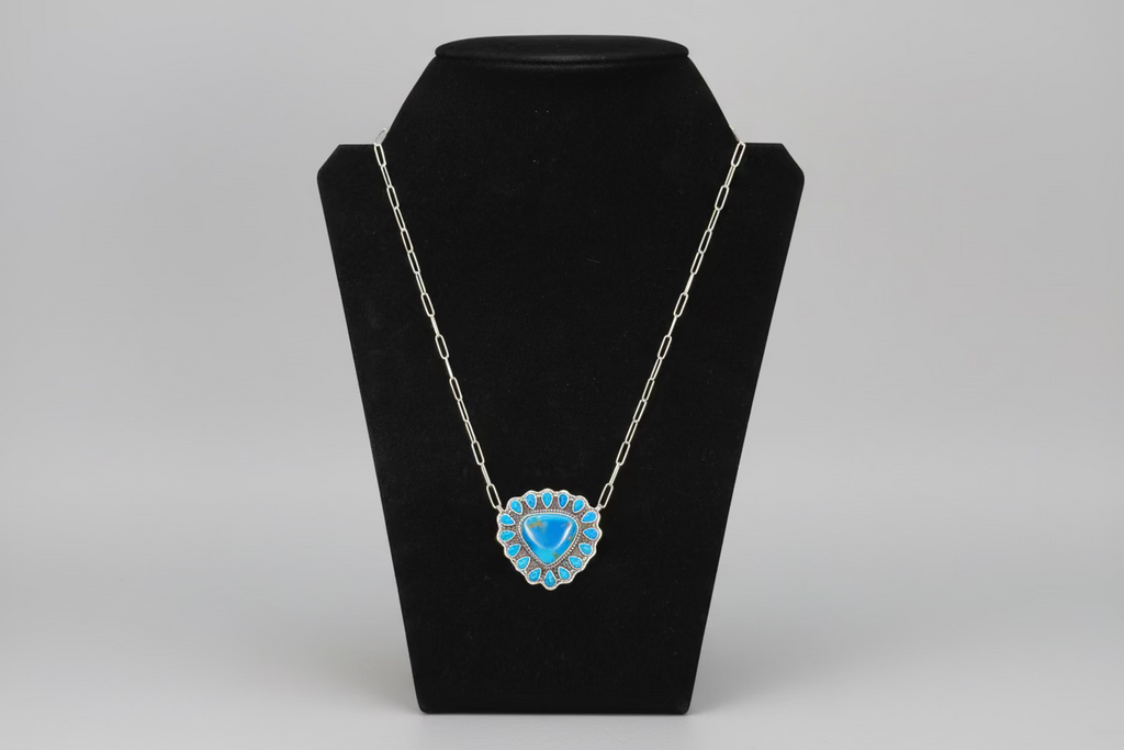 Turquoise Triangular 17 Stone Cluster Necklace