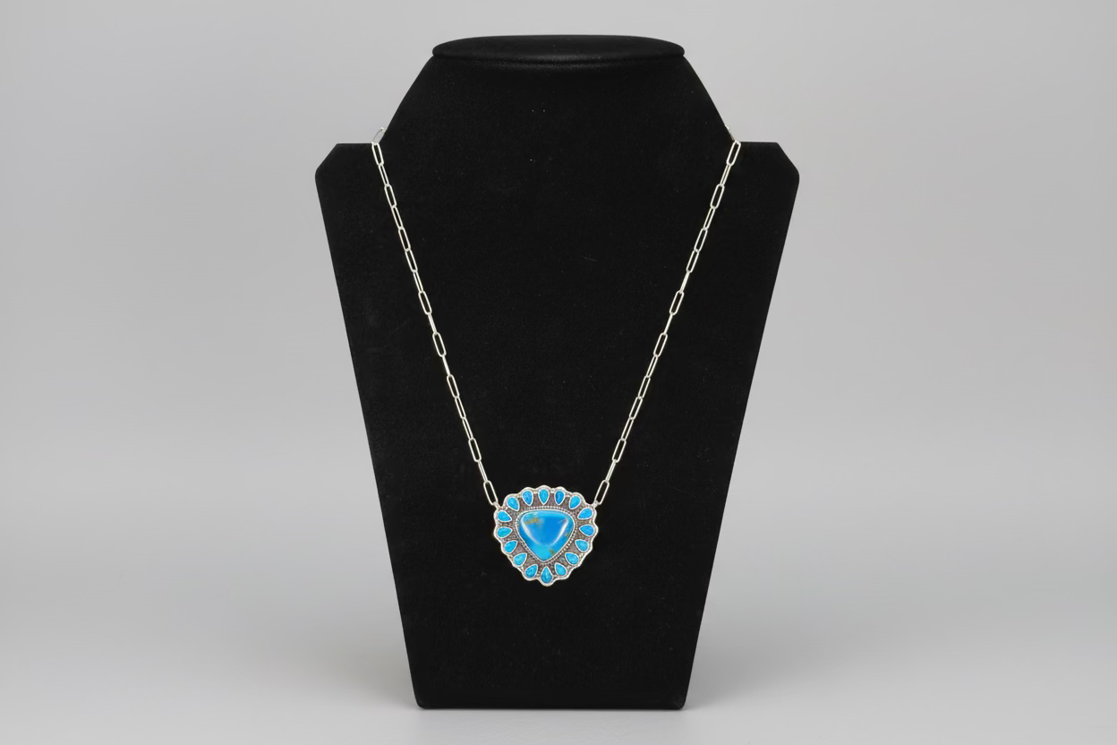 Turquoise Triangular 17 Stone Cluster Necklace
