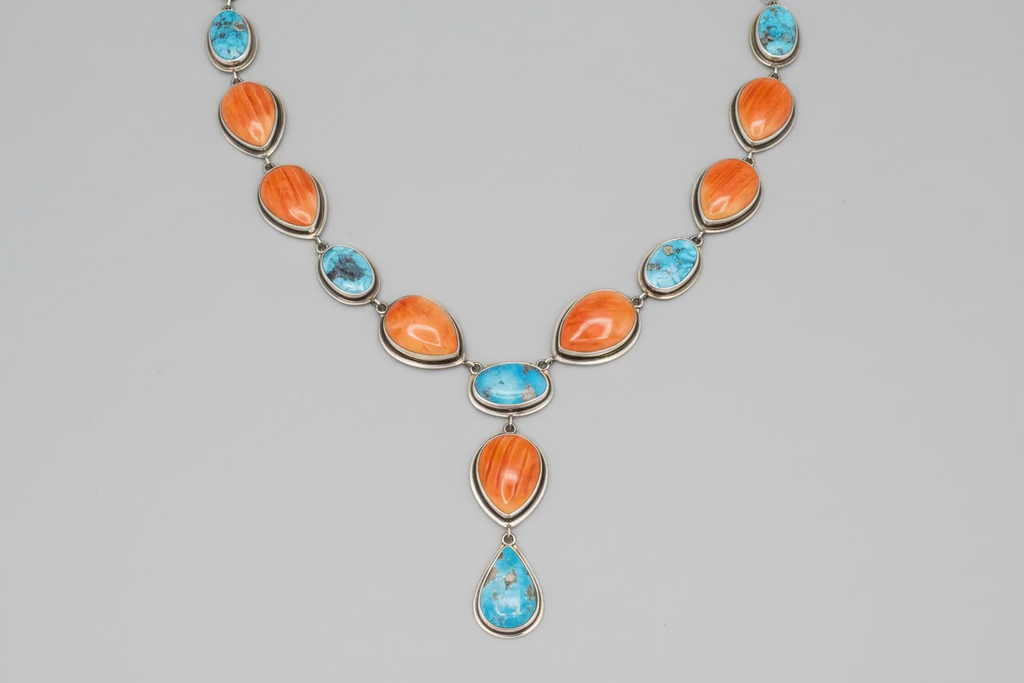 Orange Spiny and Turquoise Tear Drop Necklace