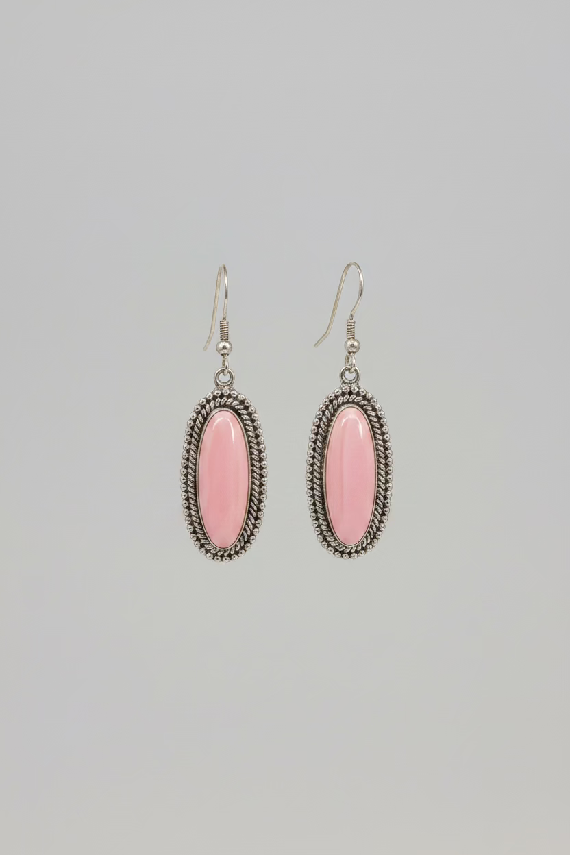 Pink Conch Oval Shaped Dangle Earrings