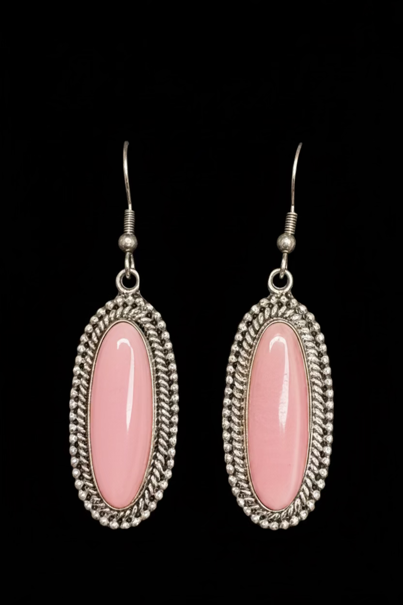 Pink Conch Oval Shaped Dangle Earrings
