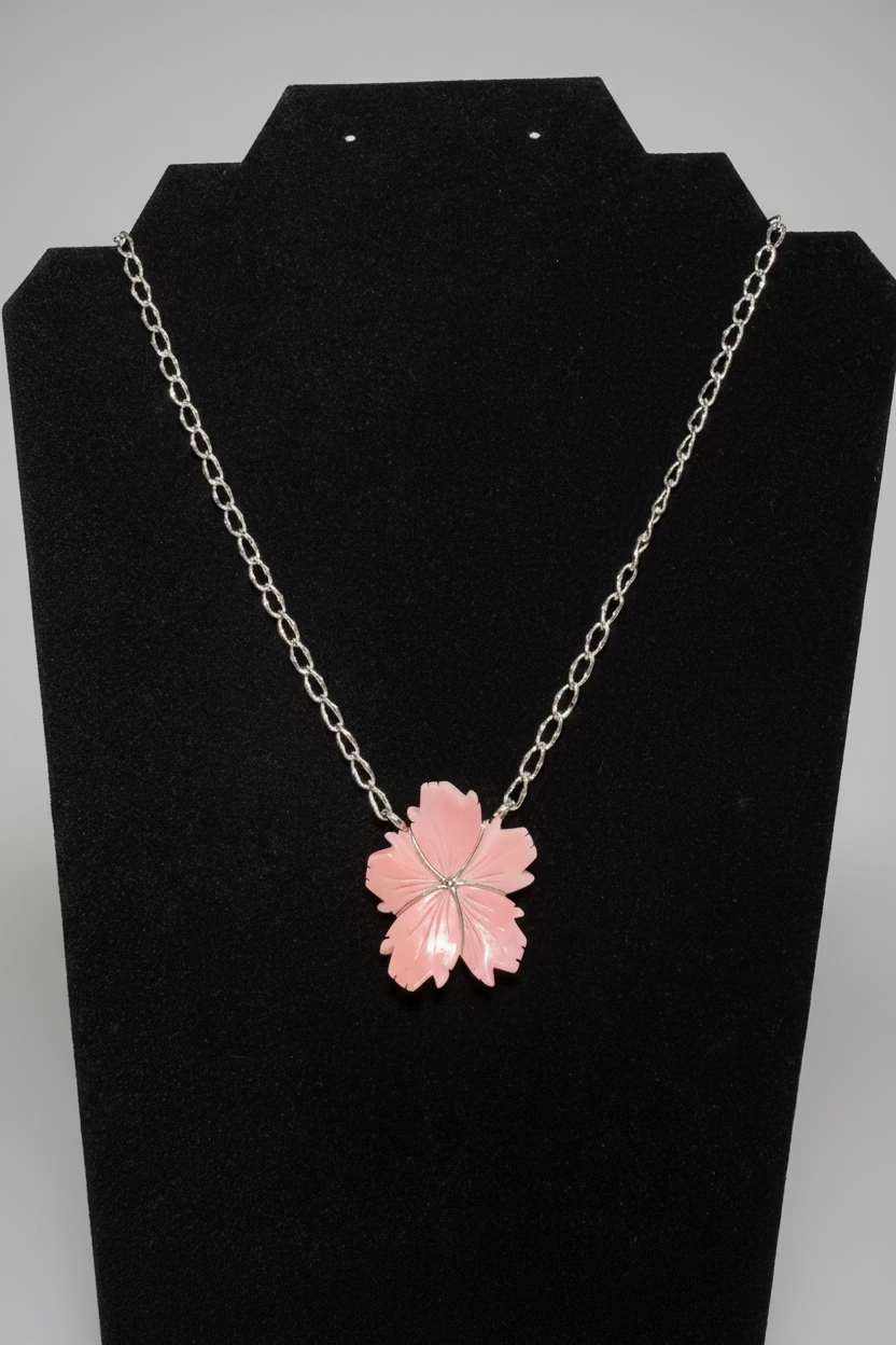 Pink Conch Blossom on chain necklace