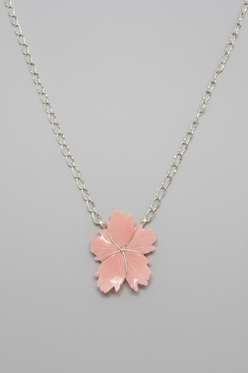 Pink Conch Blossom on chain necklace