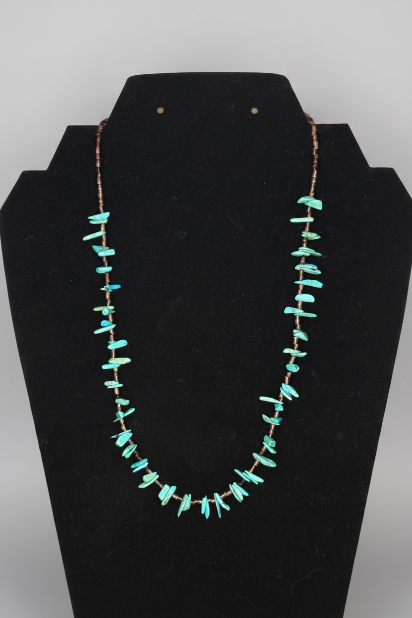 Turquoise chip with brown pen shell necklace