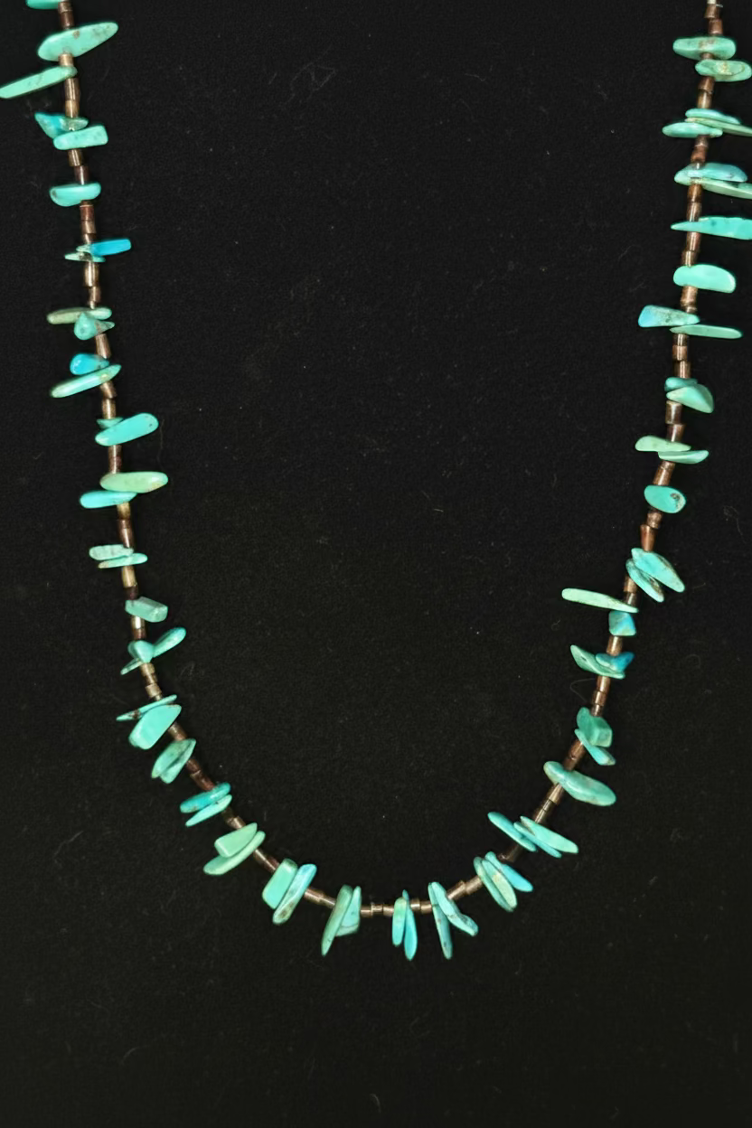 Turquoise chip with brown pen shell necklace