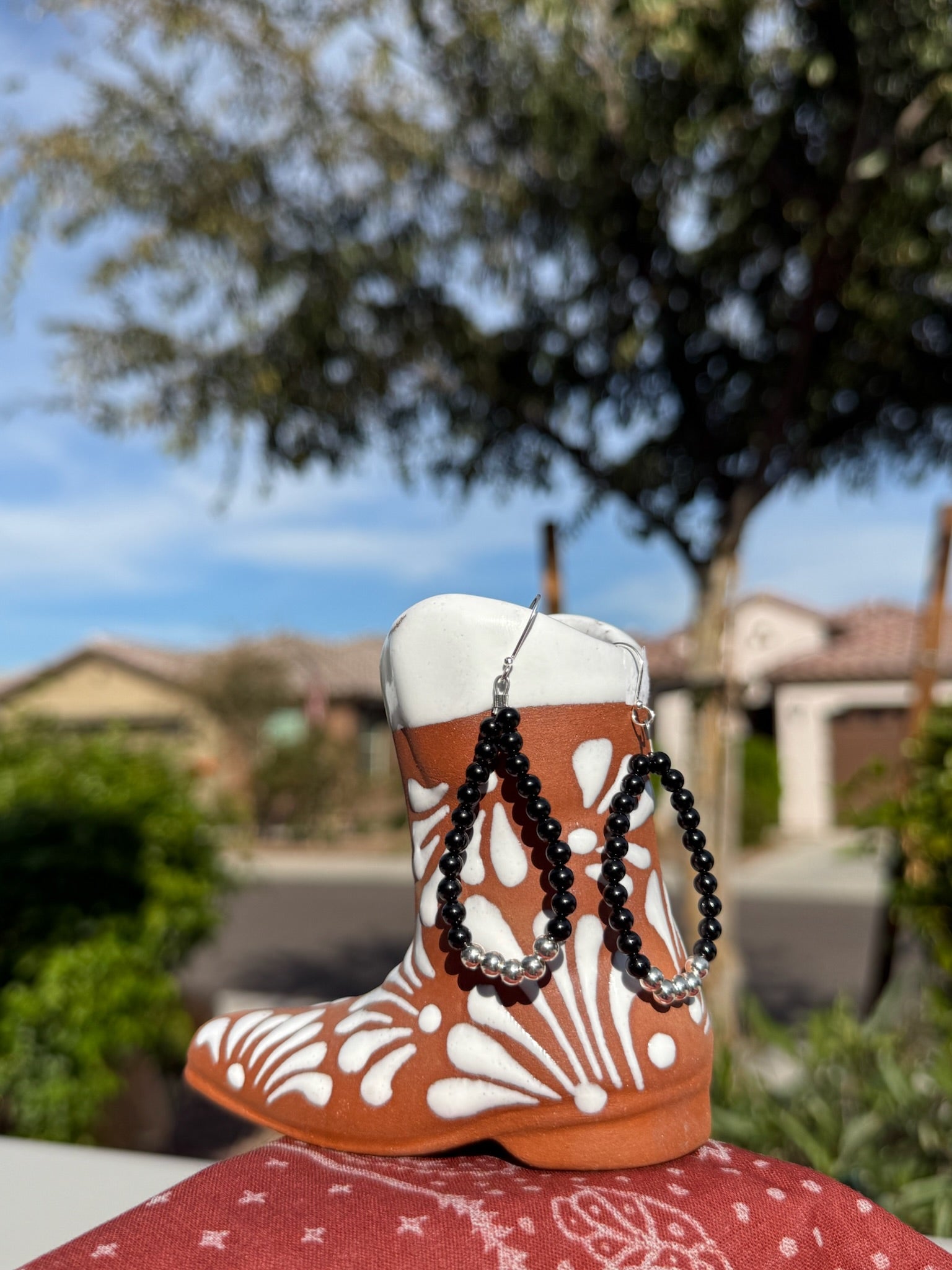 Onyx Earrings w/ Silver Bead Loop Earrings