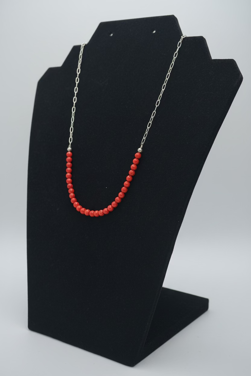 Red Coral Beads on Chain Necklace