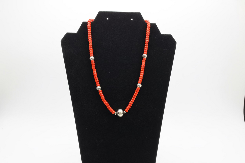 Coral Square Rondelle Necklace with Pearl