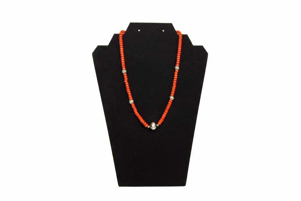 Coral Square Rondelle Necklace with Pearl