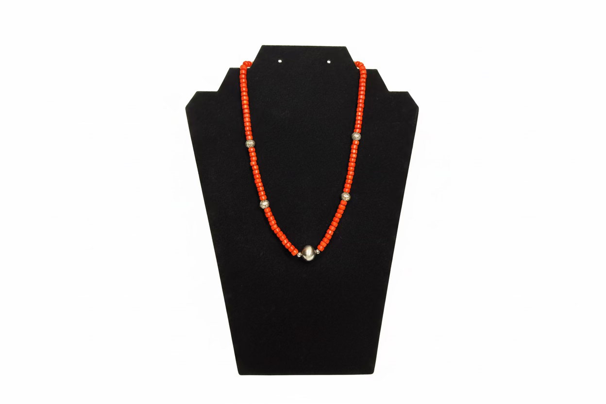 Coral Square Rondelle Necklace with Pearl