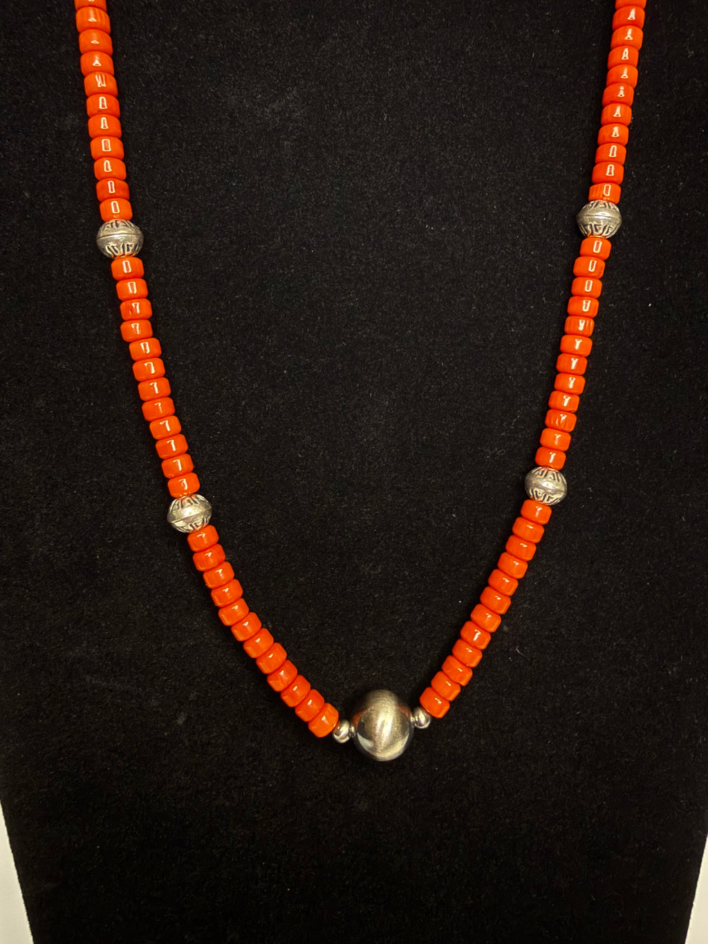 Coral Square Rondelle Necklace with Pearl