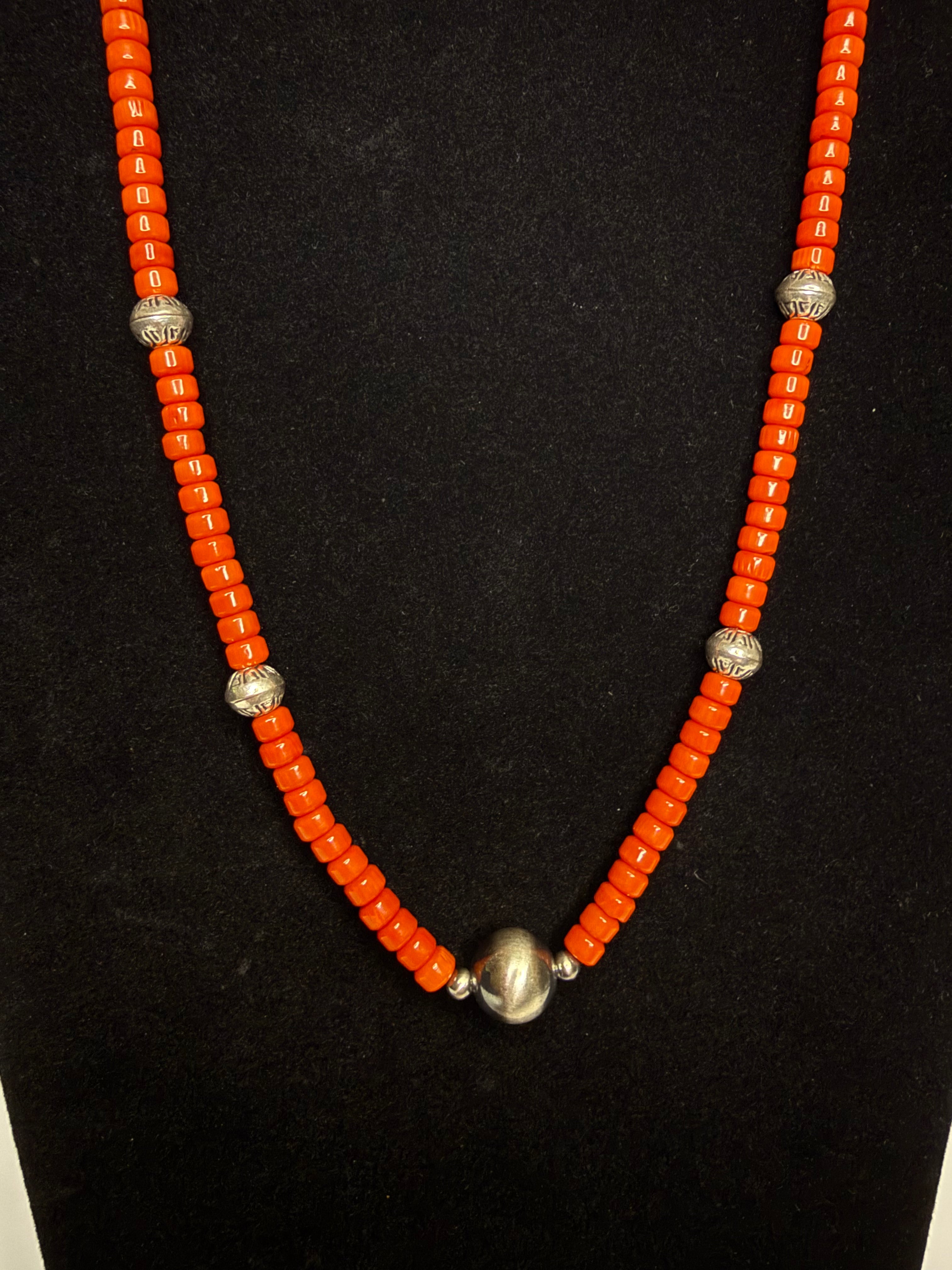 Coral Square Rondelle Necklace with Pearl