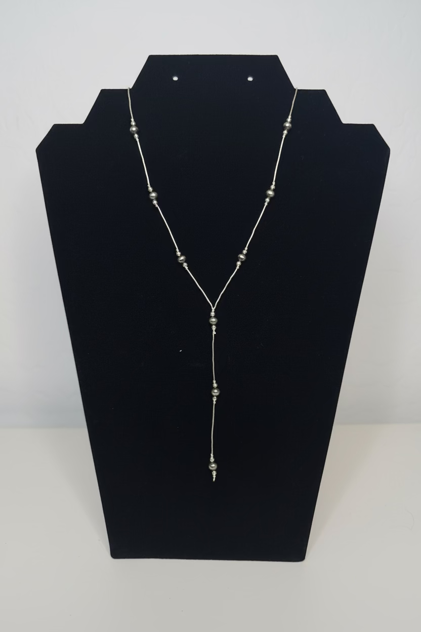 Pearl on Liquid Silver Lariat Necklace