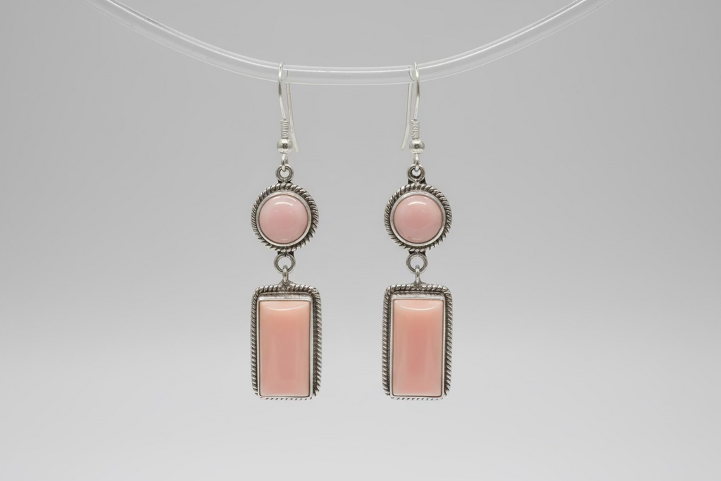 Pink Conch Circle/ Rectangle Earrings