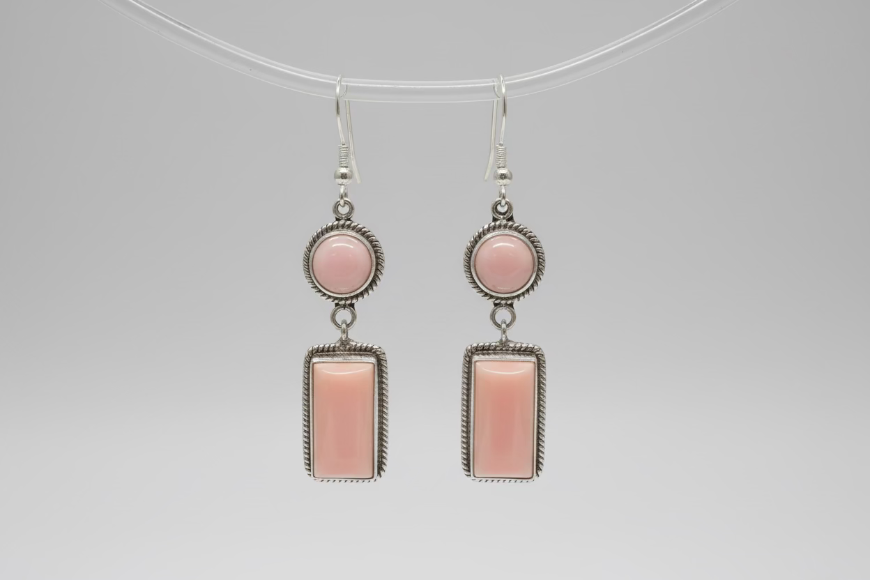 Pink Conch Circle/ Rectangle Earrings