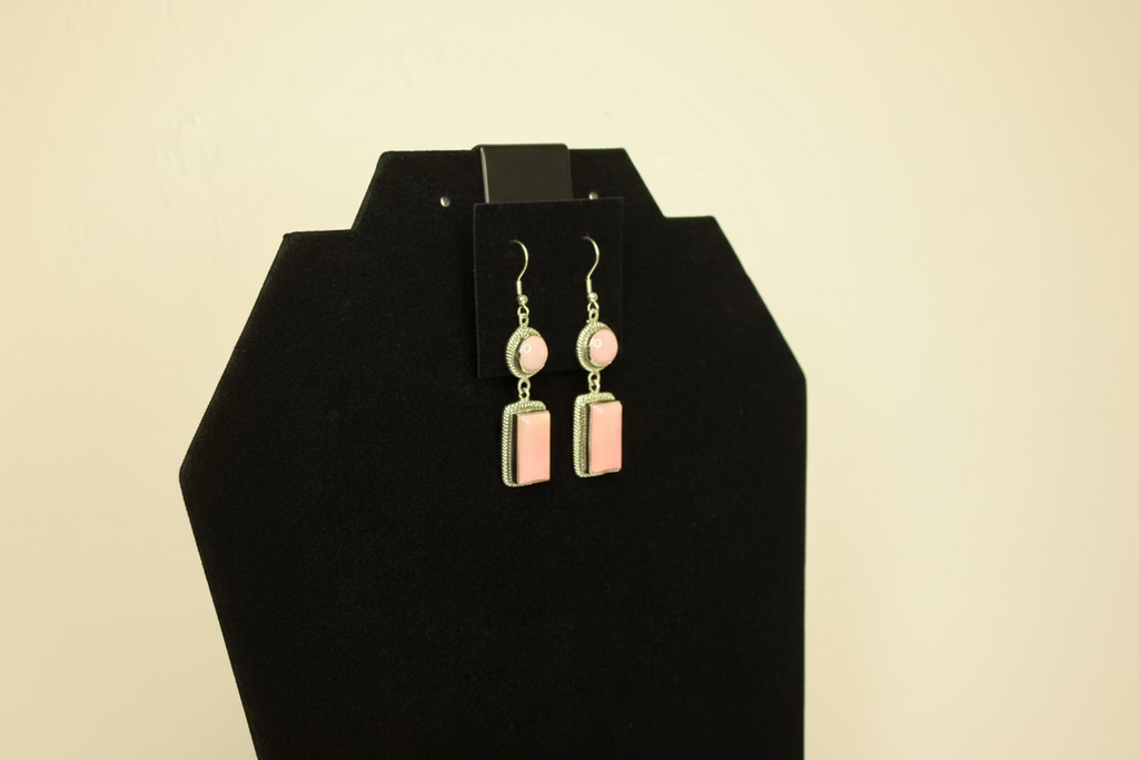 Pink Conch Circle/ Rectangle Earrings