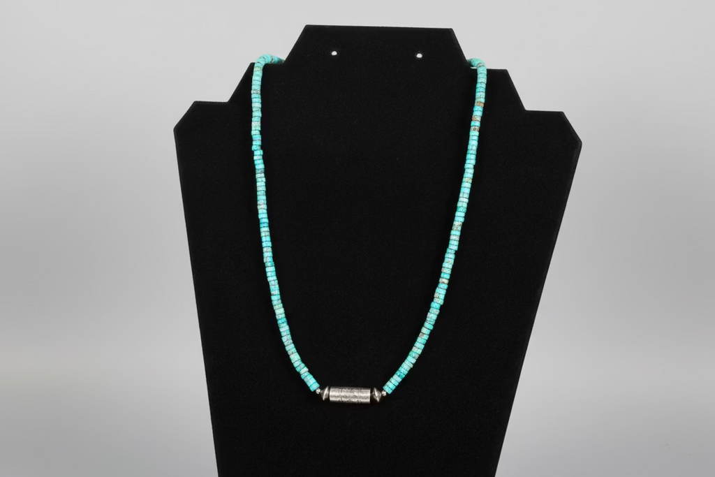 Turquoise Necklace with Barrel Bead and Saucer