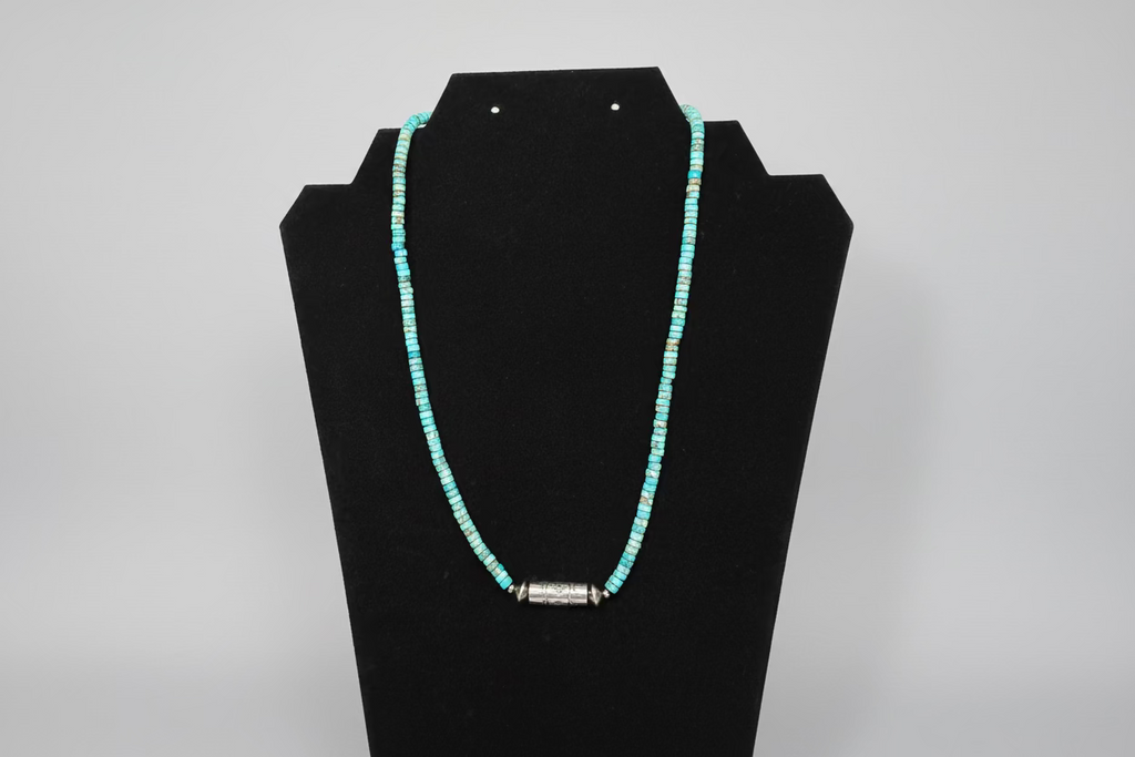 Turquoise Necklace with Barrel Bead and Saucer
