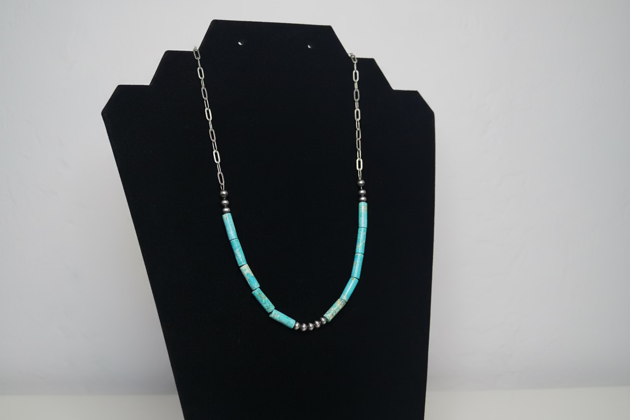 Turquoise on Chain with 4mm Pearls Necklace