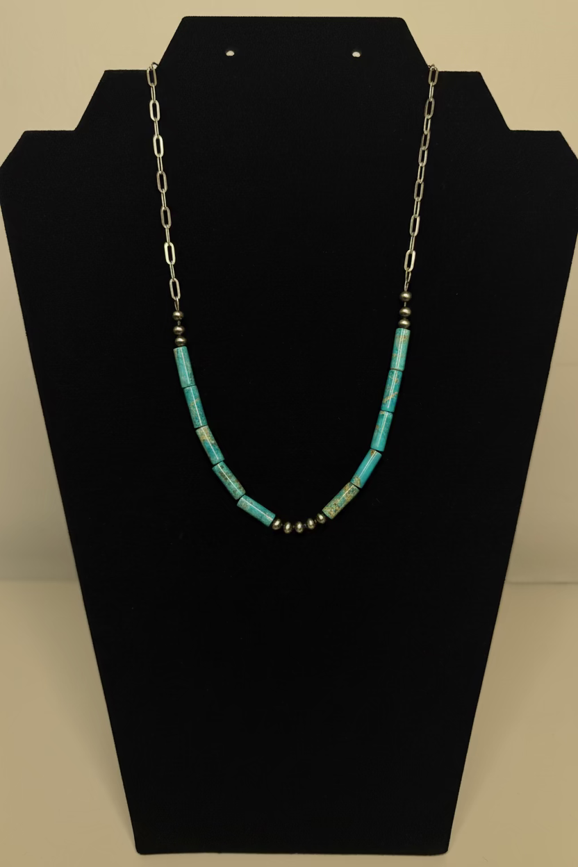 Turquoise on Chain with 4mm Pearls Necklace