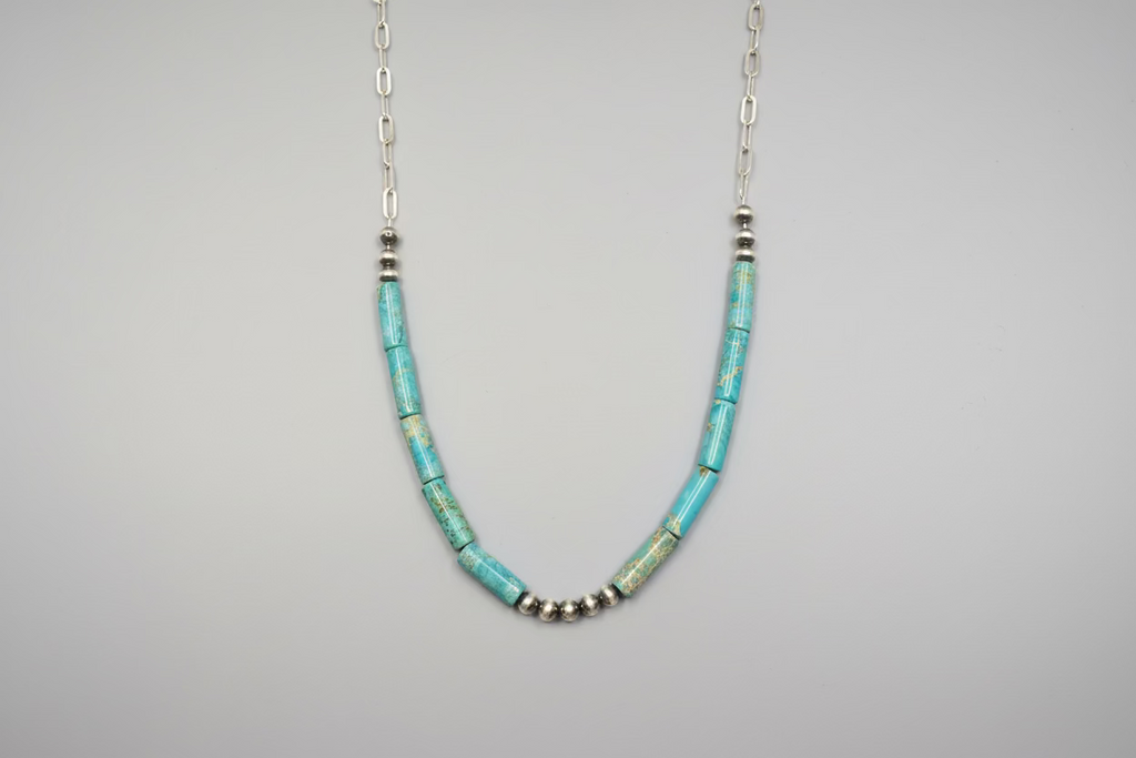 Turquoise on Chain with 4mm Pearls Necklace
