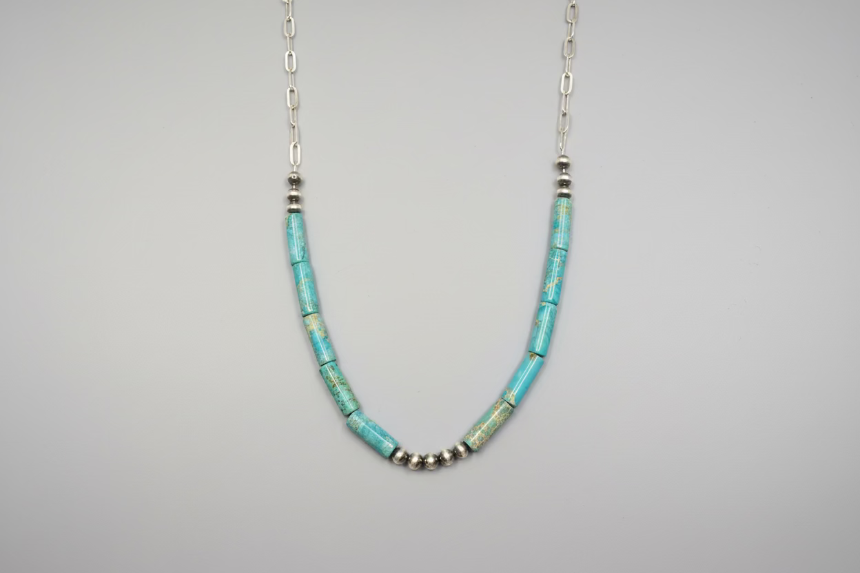 Turquoise on Chain with 4mm Pearls Necklace