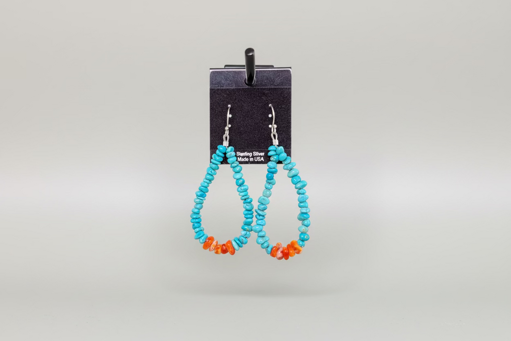 Turquoise with Orange Spiny Chip Earrings
