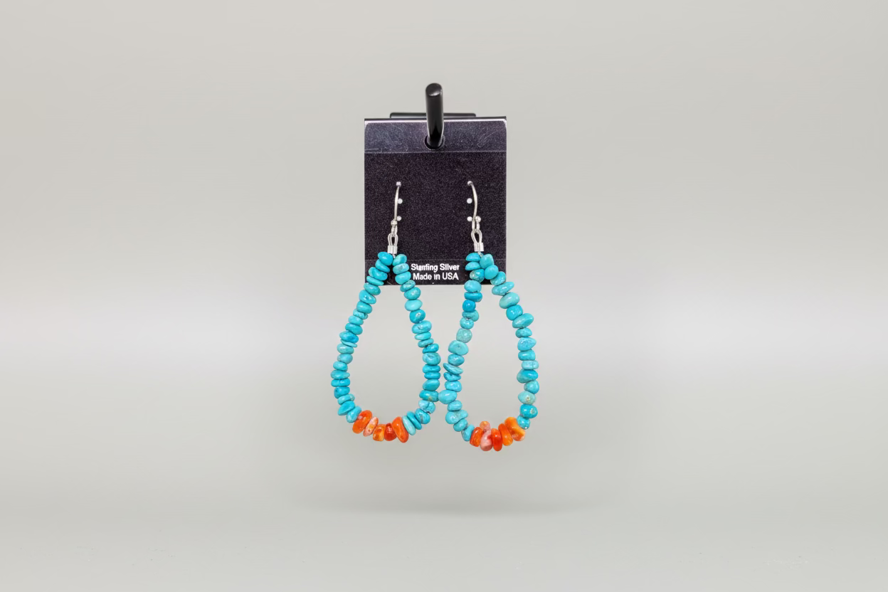 Turquoise with Orange Spiny Chip Earrings